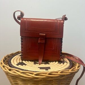 African Leather Crossbody Bag in Rich Brown